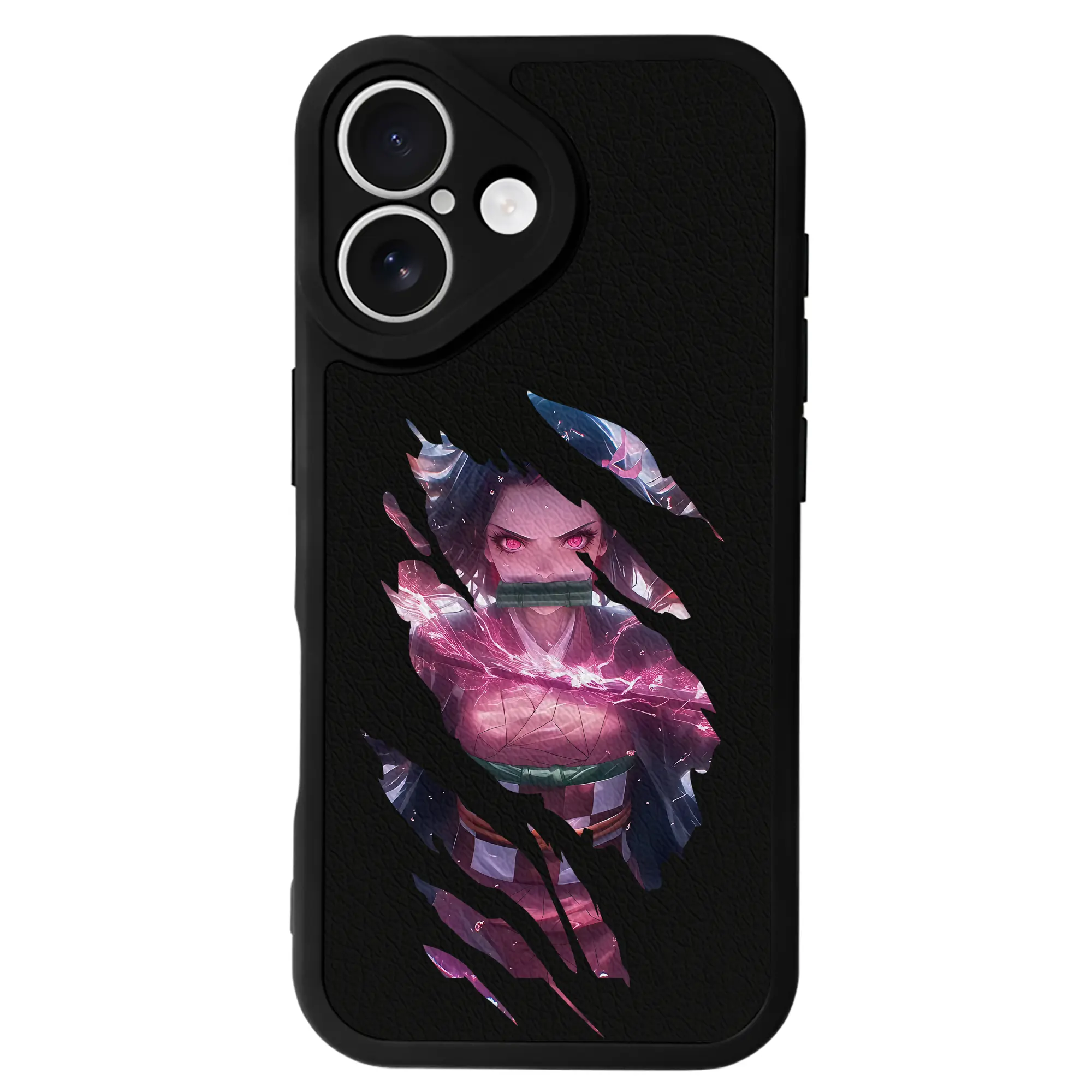 鬼滅の刃 グッズ,竈門 禰豆子 - IPhone 16シリーズ対応 ・ シリコンスマホケース ・ レザー調 ・ 高精度フィット ・ 耐衝撃 ・ ワイヤレス充電対応 ・ 精密カット